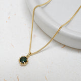 Yellow Gold Green Tourmaline Protea Necklace - Curb Chain