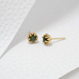 Yellow Gold and Green Tourmaline Protea Studs - 4mm