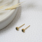 Yellow Gold and Green Tourmaline Protea Studs - 3mm
