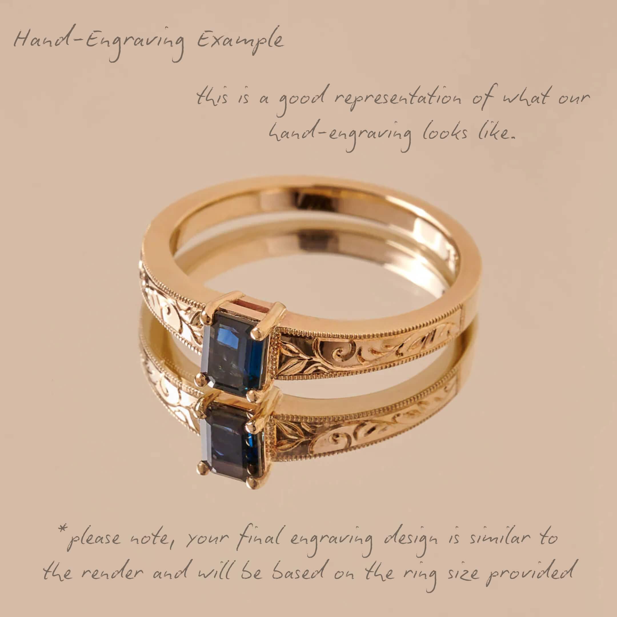 Oval Green Sapphire Hand Engraved Ring