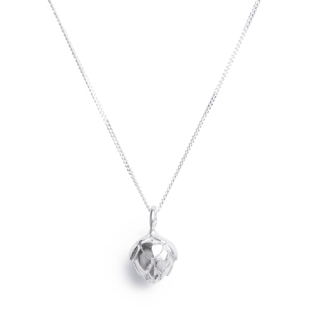 Sterling silver King Protea Pod inspired pendant on a silver chain