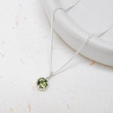 Sterling Silver Light Green Tourmaline Protea Necklace - Curb Chain