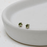 Sterling Silver and Light Green Tourmaline Protea Studs - 3mm