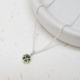 Sterling Silver Mint Green Tourmaline Protea Necklace - Rolo Chain