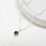 Sterling Silver Olive Green Tourmaline Protea Necklace - Rolo Chain