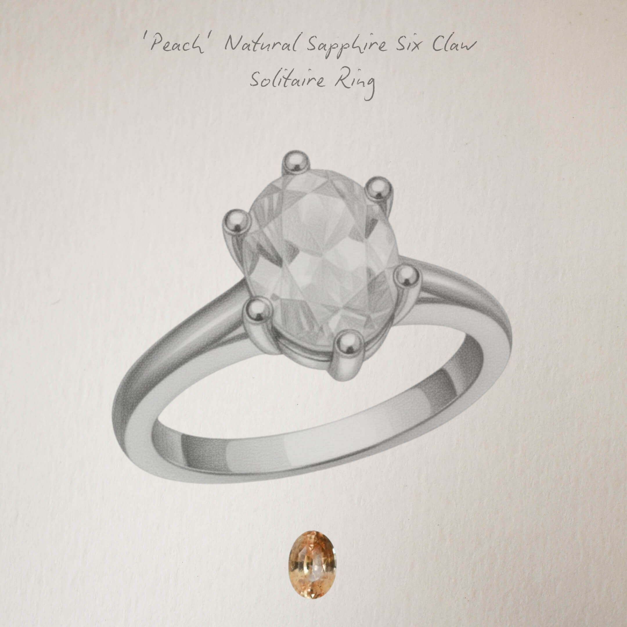 Oval "Peach", Unheated, Sapphire Solitaire Ring