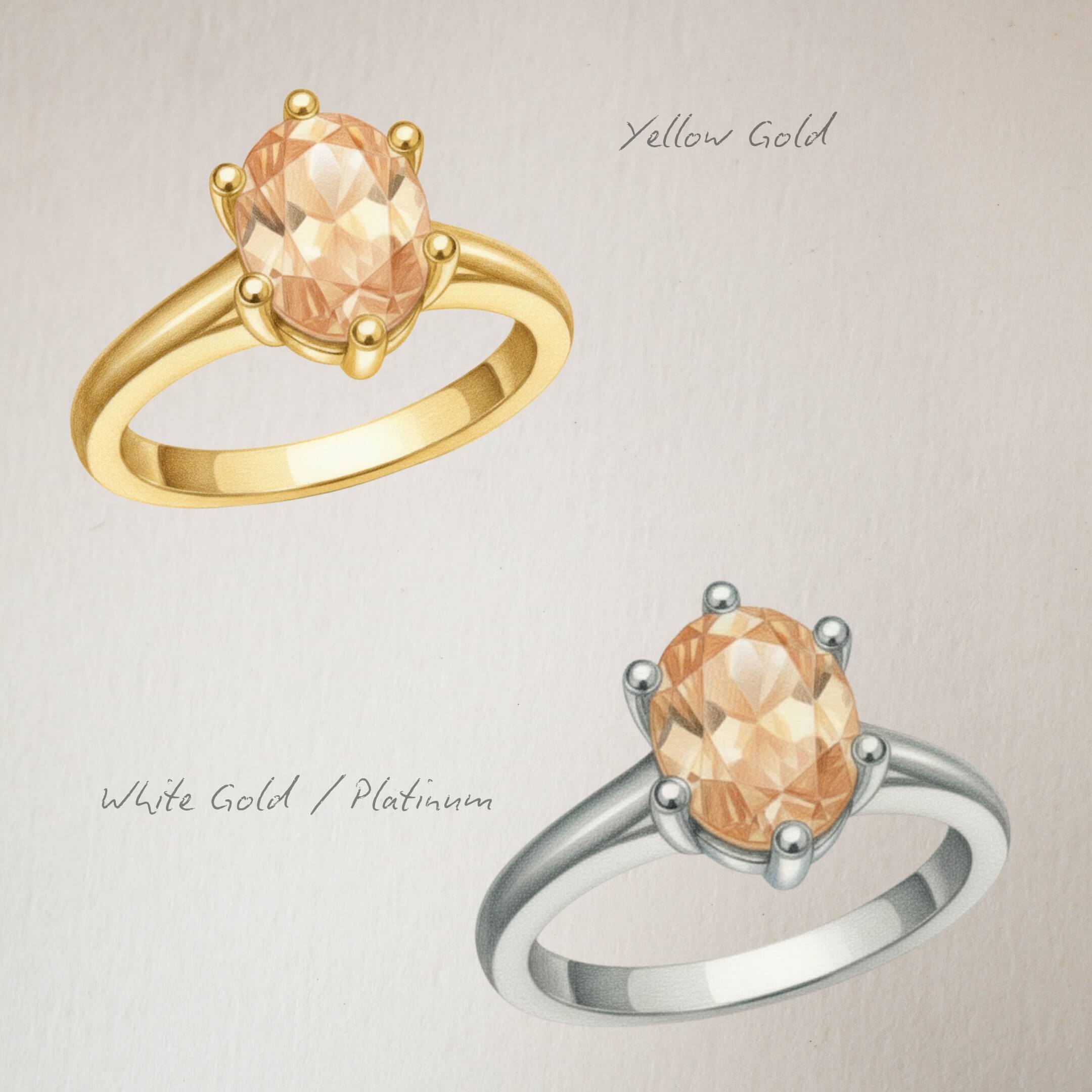 Oval "Peach", Unheated, Sapphire Solitaire Ring