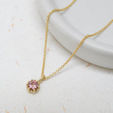 Yellow Gold Pink Tourmaline Protea Necklace - Rolo Chain