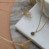 Yellow Gold Green Tourmaline Protea Necklace - Curb Chain