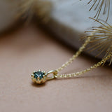 Yellow Gold Green Tourmaline Protea Necklace - Rolo Chain