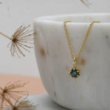 Yellow Gold Green Tourmaline Protea Necklace - Rolo Chain
