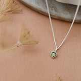 Sterling Silver Light Green Tourmaline Protea Necklace - Curb Chain