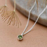 Sterling Silver Light Green Tourmaline Protea Necklace - Rolo Chain