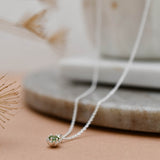 Sterling Silver Light Green Tourmaline Protea Necklace - Rolo Chain