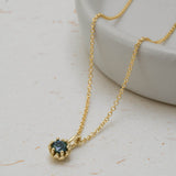 Yellow Gold Teal Sapphire Protea Necklace - Rolo Chain