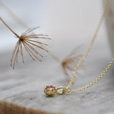 Yellow Gold Pink Tourmaline Protea Necklace - Rolo Chain