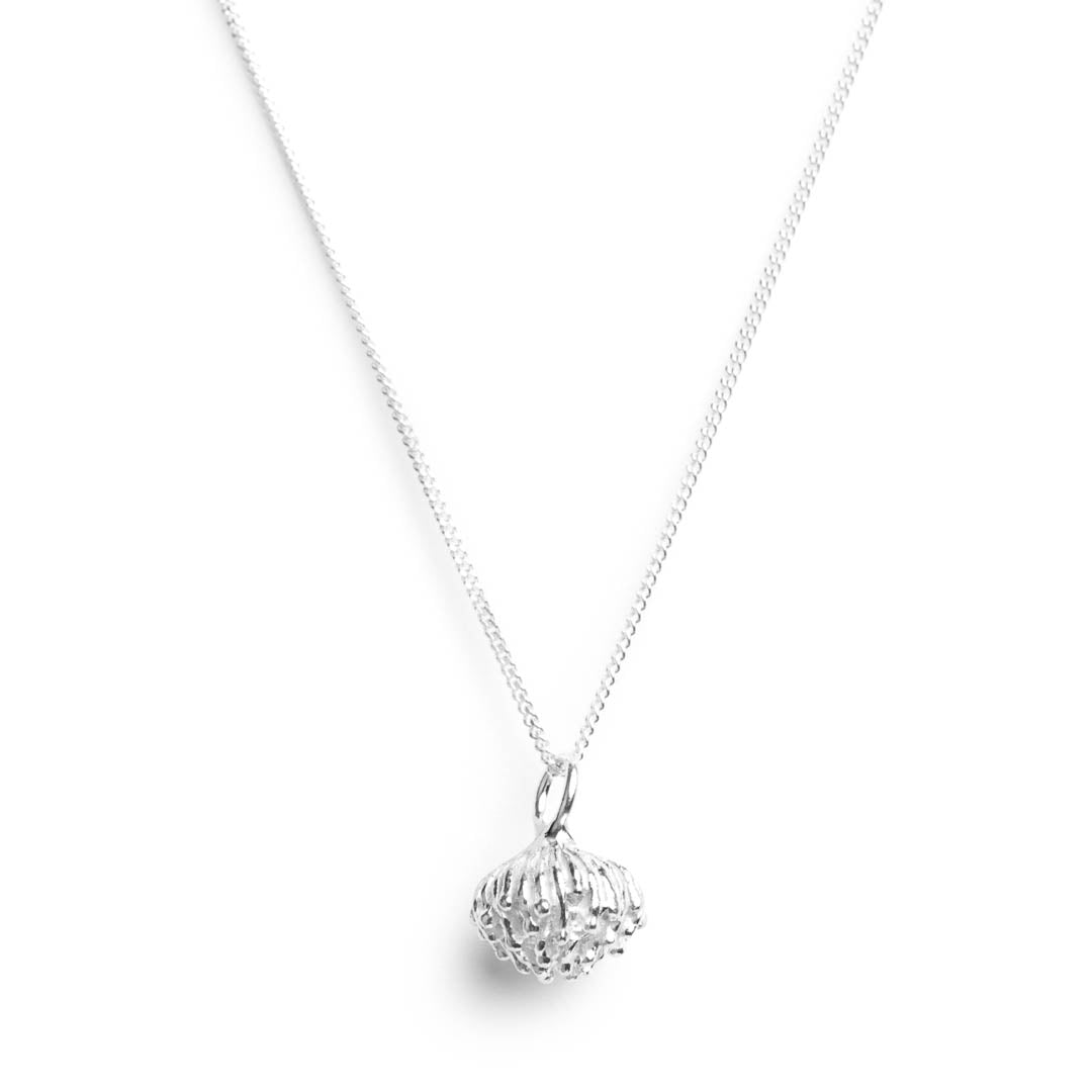Sterling silver Protea Pincushion inspired pendant on a silver chain.