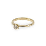 A round diamond set in Botanica's iconic Protea ring manufactured in 9ct yellow gold