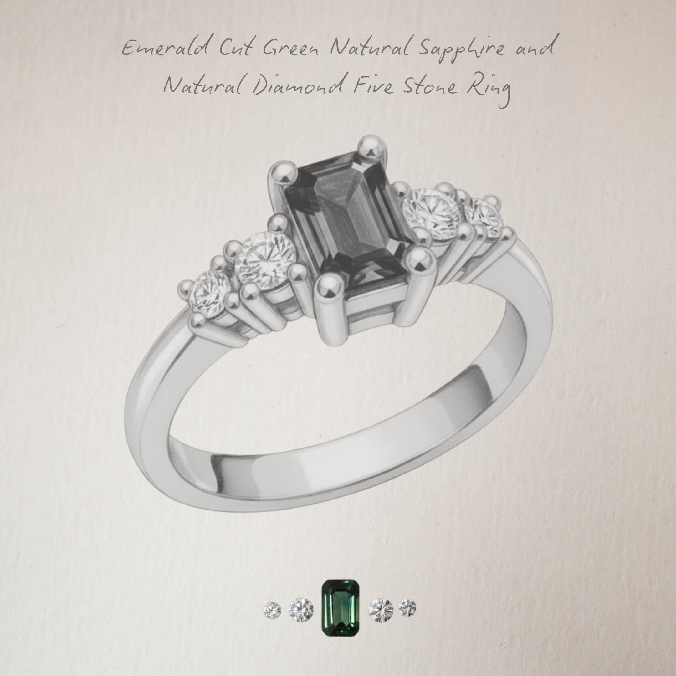Green Sapphire and Diamond Five Stone Ring