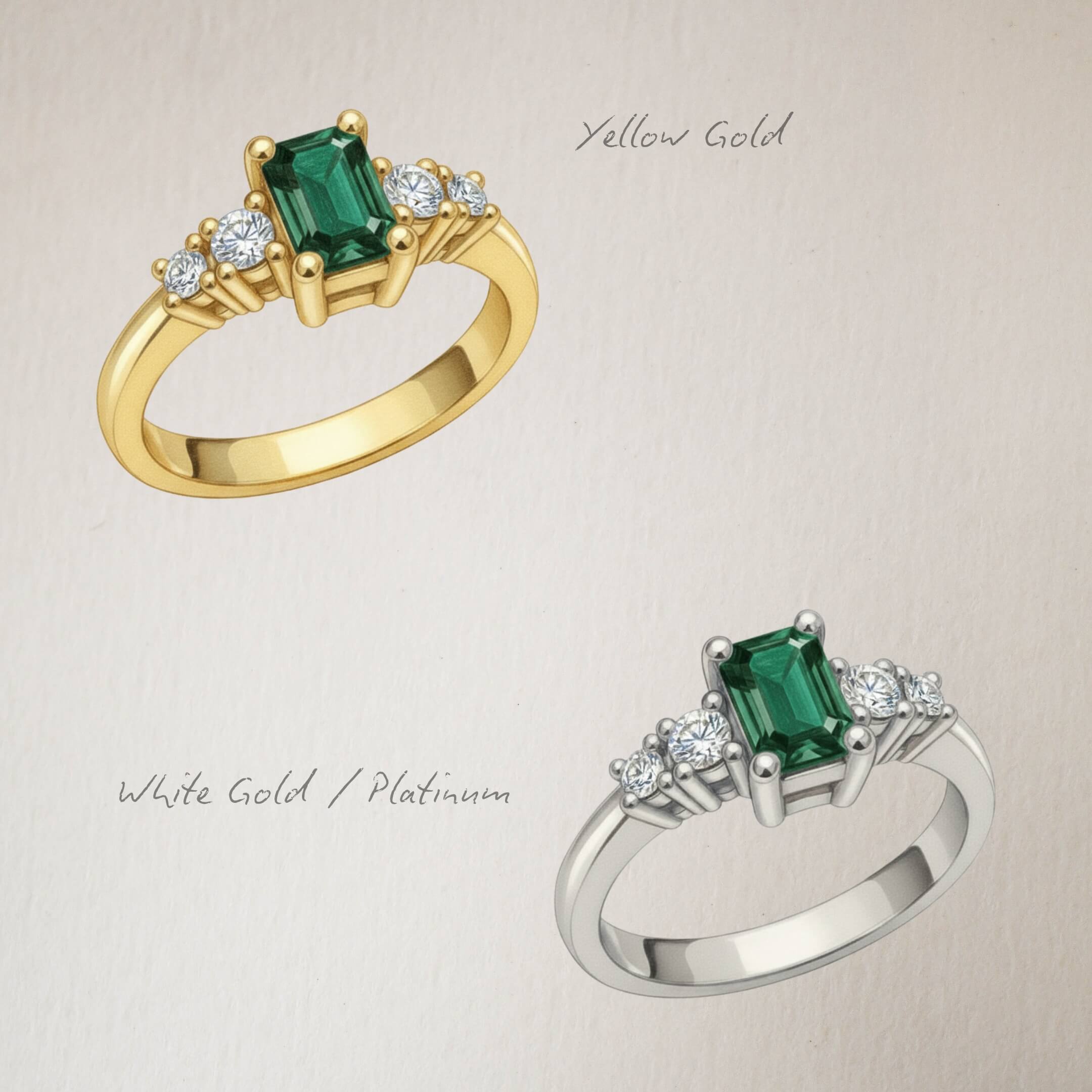 Green Sapphire and Diamond Five Stone Ring