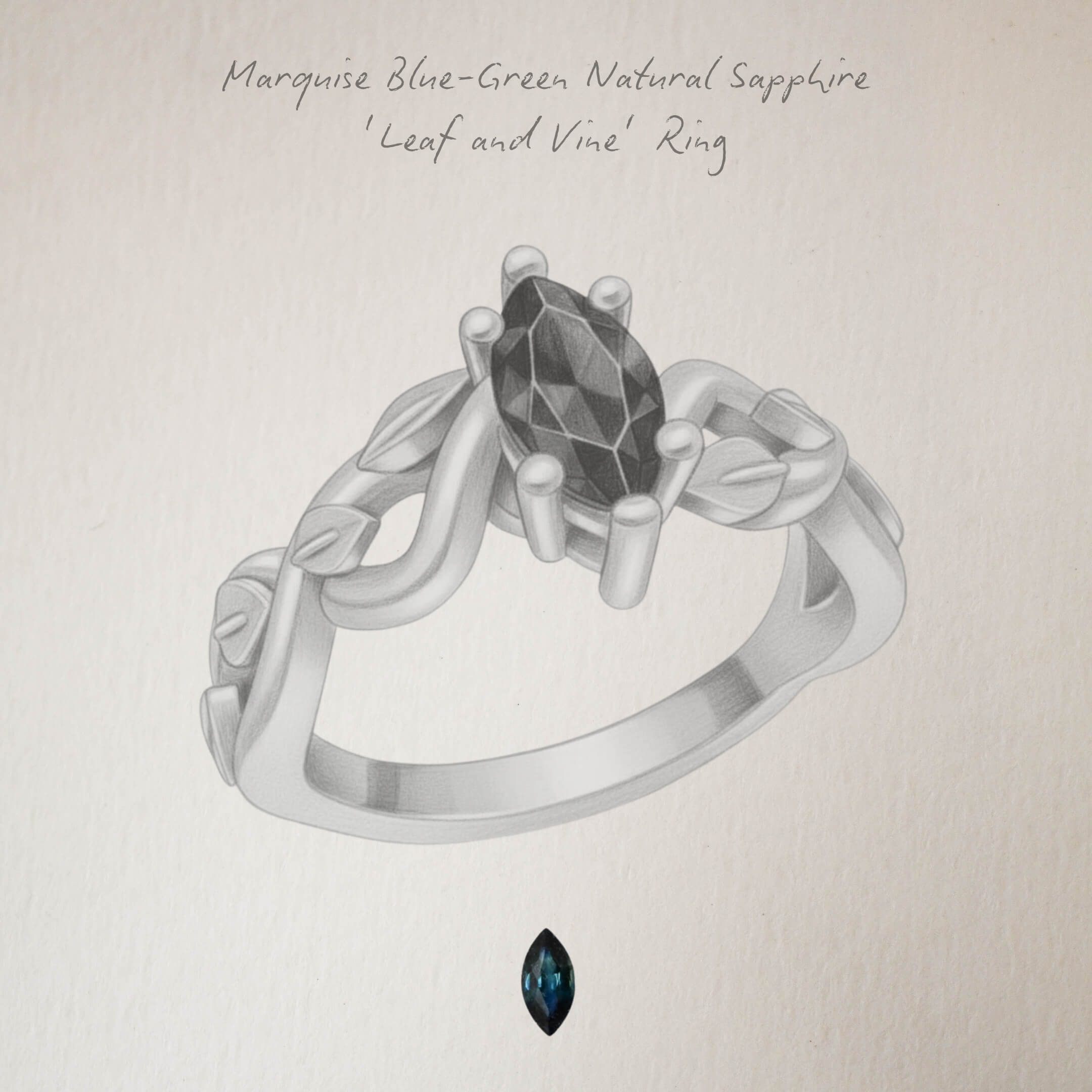 Marquise Sapphire Leaf and Vine Ring