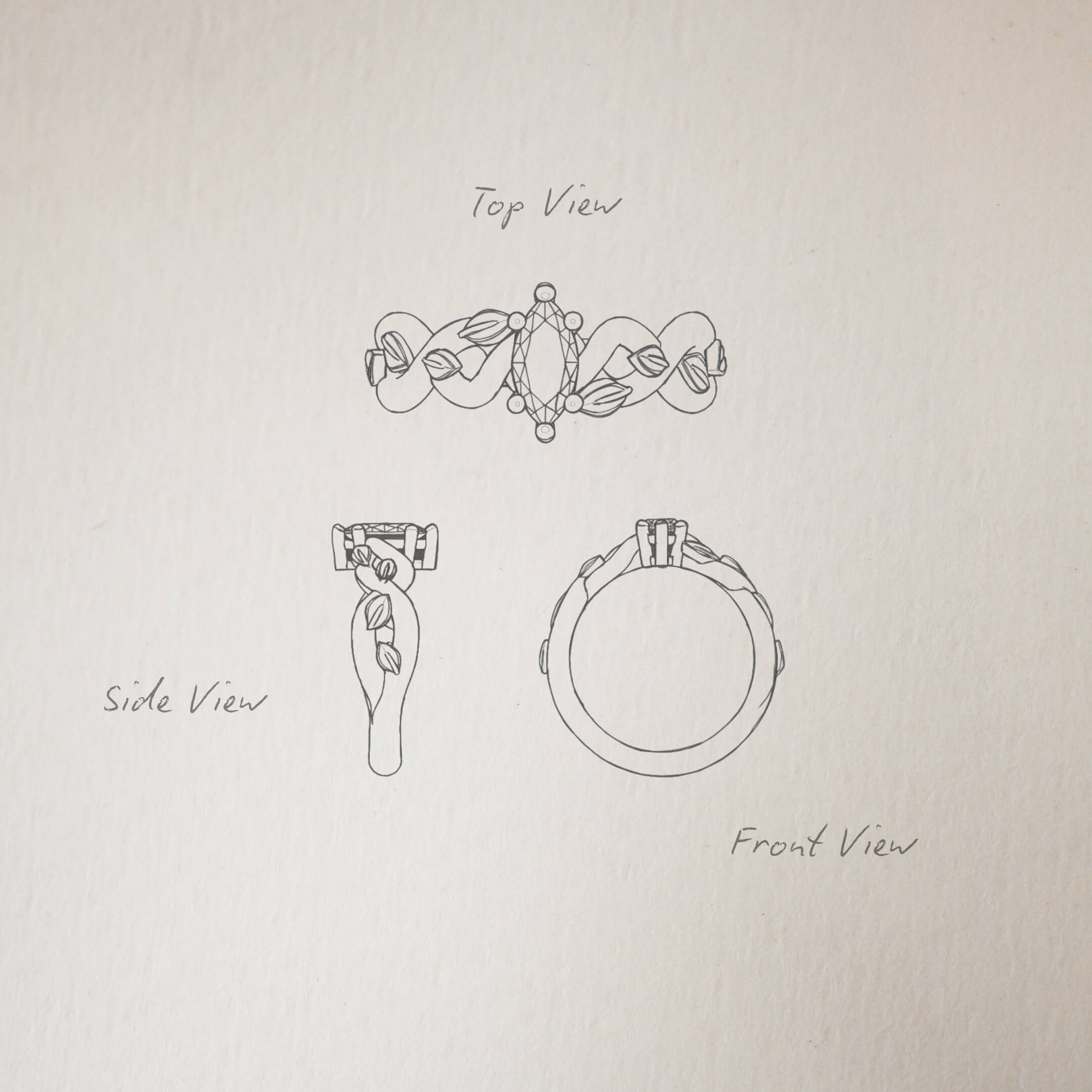 Marquise Sapphire Leaf and Vine Ring