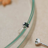 Sterling Silver and Dark Green Tourmaline Protea Studs - 3mm