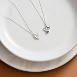 Sterling silver two leaf pendant with tourmaline three leaf necklace