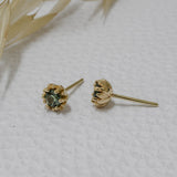Yellow Gold and Teal Tourmaline Protea Studs - 4mm
