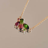 Yellow Gold Watermelon Tourmaline Cluster Necklace