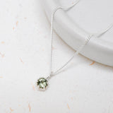 Sterling Silver Very Light Green Tourmaline Protea Necklace - Curb Chain