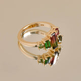 Yellow Gold Watermelon Tourmaline Cluster Ring