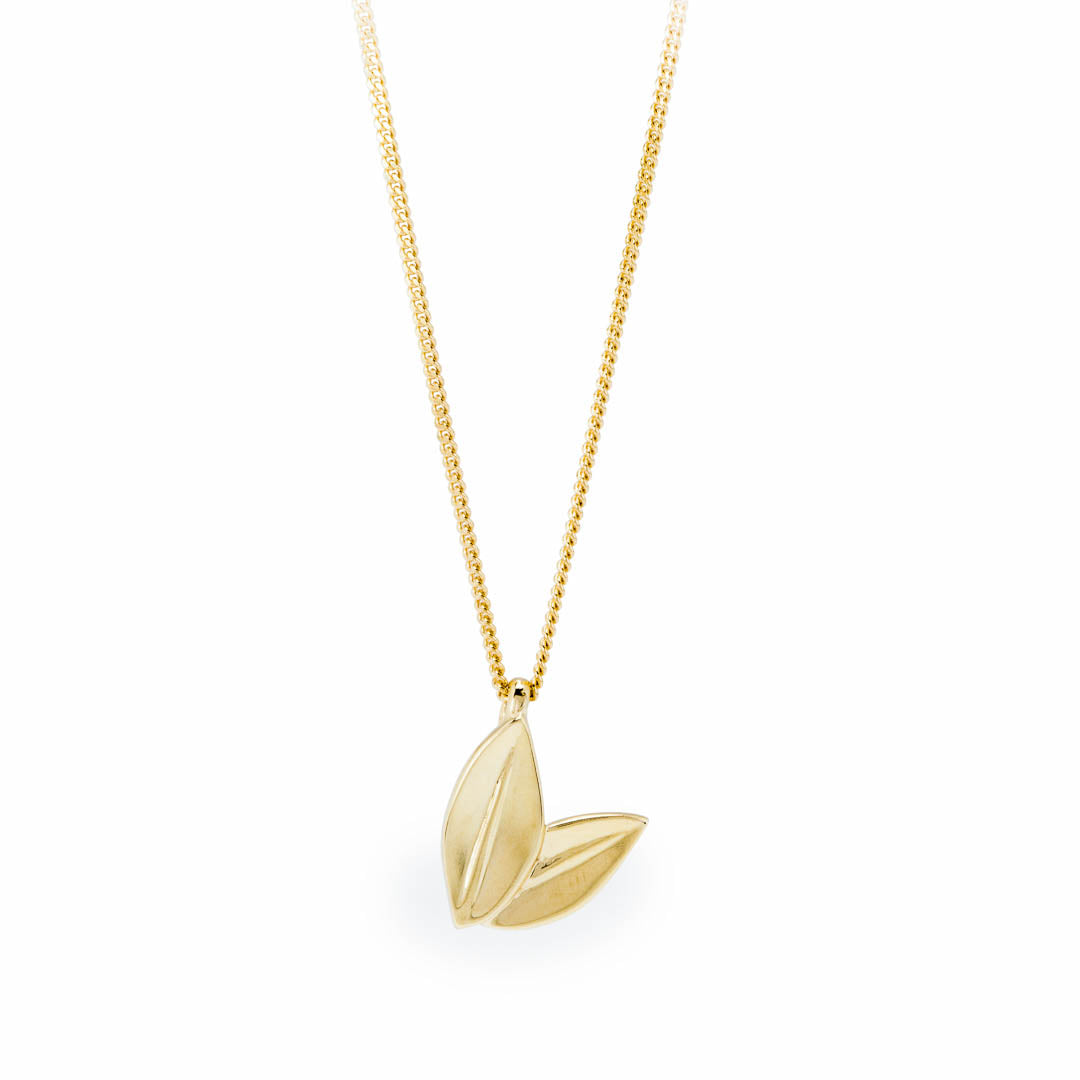 Two Leaf Necklace in Yellow Gold – Botanica Jewellery