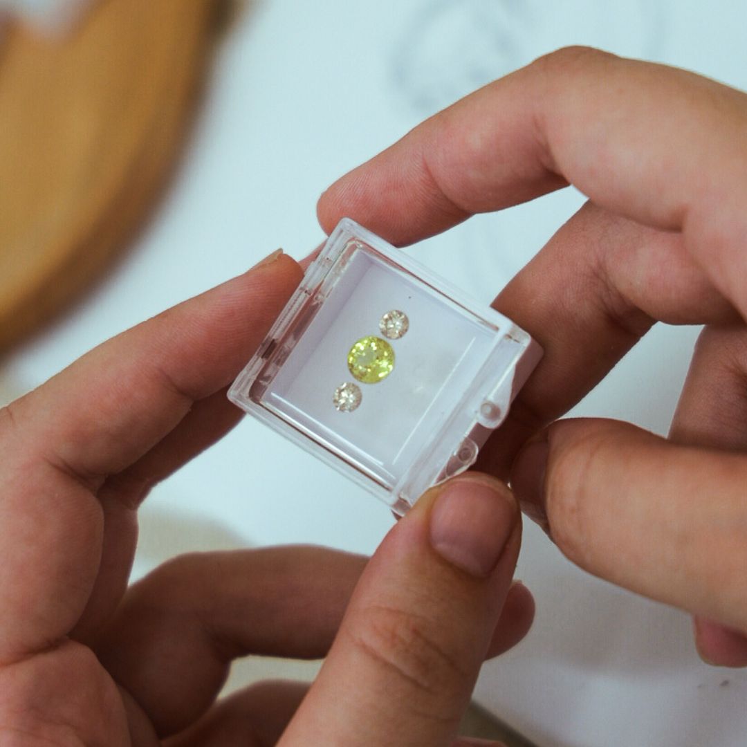 Yellow Sapphire and Light Brown Diamond Ring