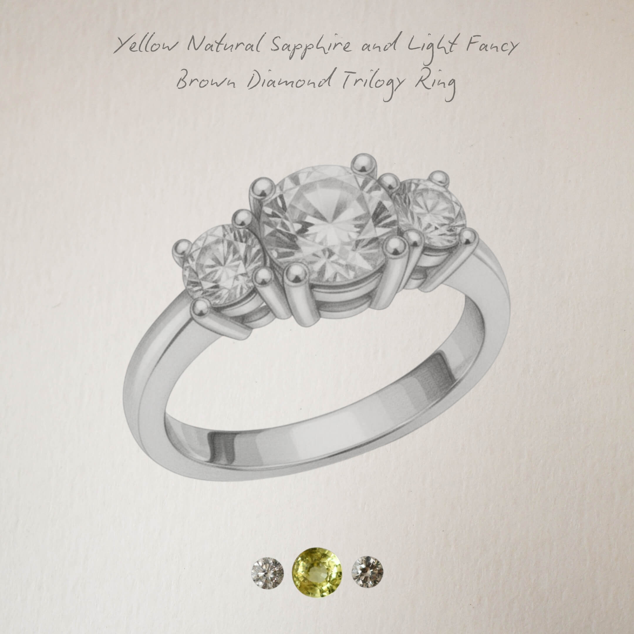 Yellow Sapphire and Light Brown Diamond Ring
